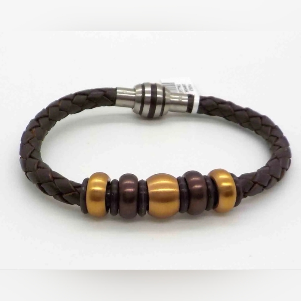 ***SOLD*** BROWN LEATHER AND STAINLESS STEEL MEN'S BRACELET